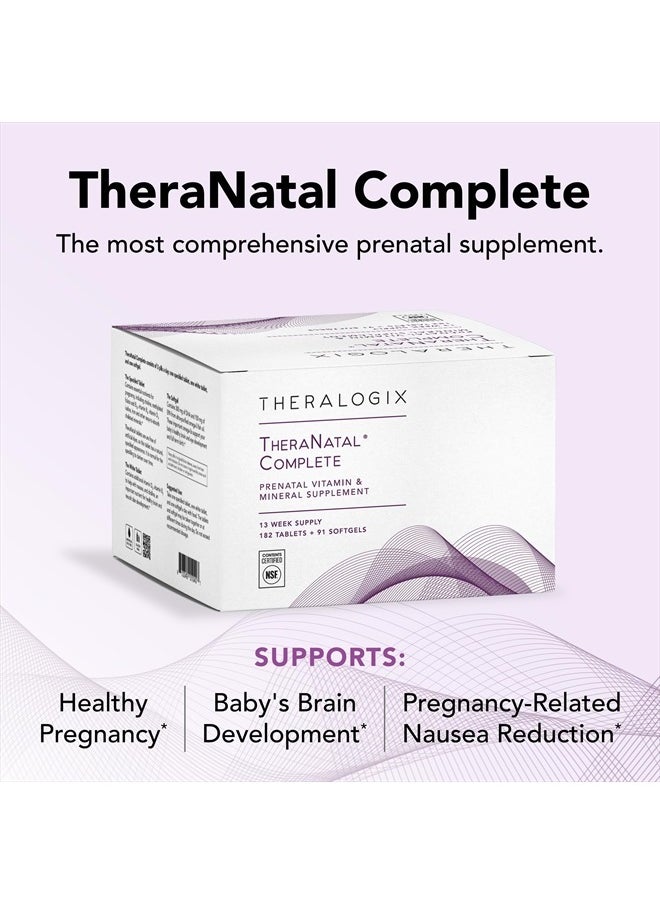 Theralogix - TheraNatal Complete Prenatal Vitamin Supplement - 91-Day Supply - with DHA, Vitamin D3, Folate, Iodine, Choline, Iron, Vitamin B6 & More - NSF Certified - 182 Tablets & 91 Softgels - Image 1