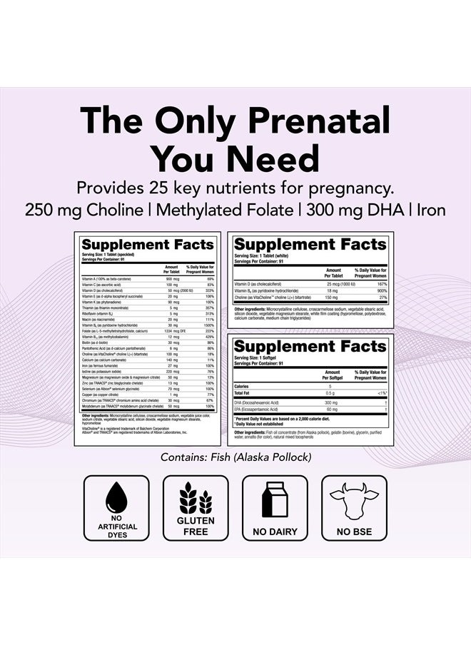 Theralogix - TheraNatal Complete Prenatal Vitamin Supplement - 91-Day Supply - with DHA, Vitamin D3, Folate, Iodine, Choline, Iron, Vitamin B6 & More - NSF Certified - 182 Tablets & 91 Softgels - Image 1