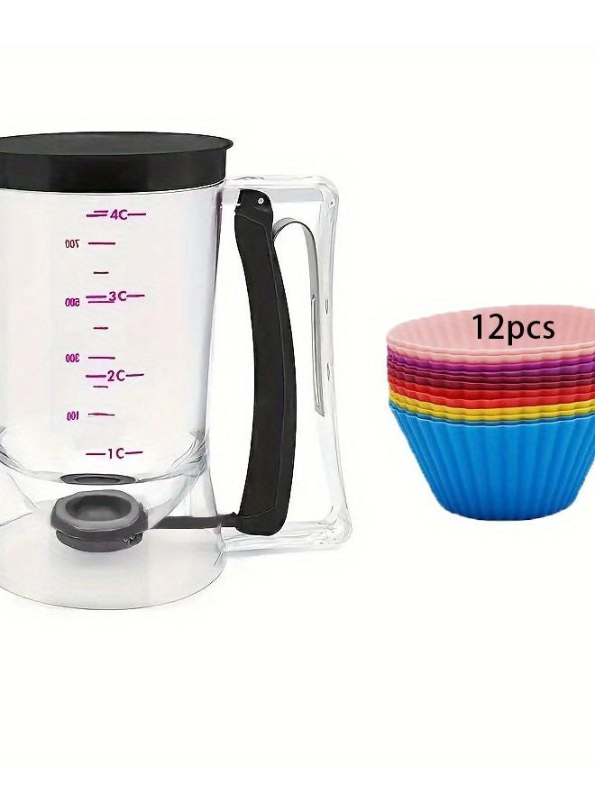 12 قطعة قوالب كب كيك متعددة الألوان مع موزع عجين أسود غير لاصق وسهل التنظيف - Image 1