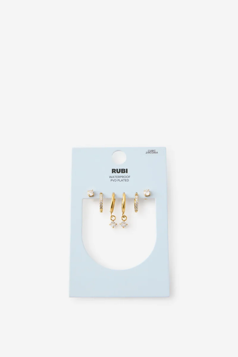 روبي Waterproof 3Pk Small Earring