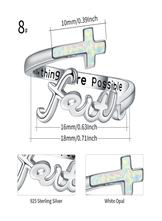 Cuoka Opal Cross Faith Ring,Sterling Silver Adjustable Open Faith Cross Religious Christian Ring with "All Things Are Possiable" Engreved Inspiring Incentive Jewerly Gifts for Women - Image 2