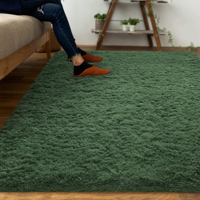 DweIke Fluffy Dark Green Rugs for Bedroom Living Room, 4x6 Feet Soft Plush Shaggy Forest Hunter Green Girls Boys Kids Rug, Non-Slip and Machine Washable Carpet for Dorm Nursery Classroom Decor - Image 2