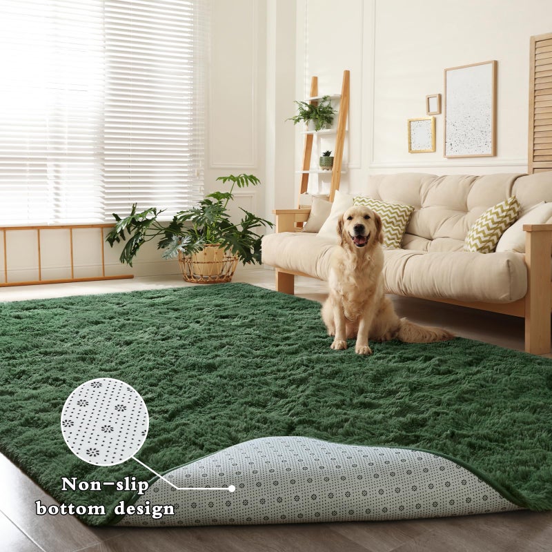 DweIke Fluffy Dark Green Rugs for Bedroom Living Room, 4x6 Feet Soft Plush Shaggy Forest Hunter Green Girls Boys Kids Rug, Non-Slip and Machine Washable Carpet for Dorm Nursery Classroom Decor - Image 4