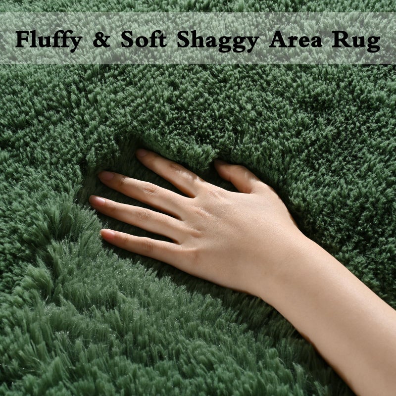 DweIke Fluffy Dark Green Rugs for Bedroom Living Room, 4x6 Feet Soft Plush Shaggy Forest Hunter Green Girls Boys Kids Rug, Non-Slip and Machine Washable Carpet for Dorm Nursery Classroom Decor - Image 3