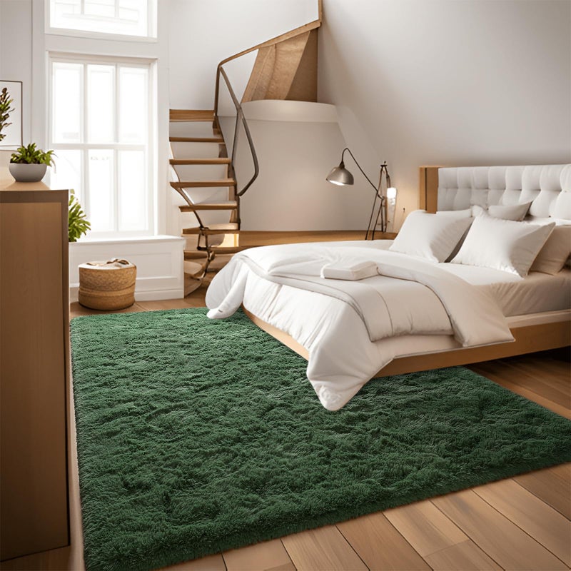 DweIke Fluffy Dark Green Rugs for Bedroom Living Room, 4x6 Feet Soft Plush Shaggy Forest Hunter Green Girls Boys Kids Rug, Non-Slip and Machine Washable Carpet for Dorm Nursery Classroom Decor - Image 5
