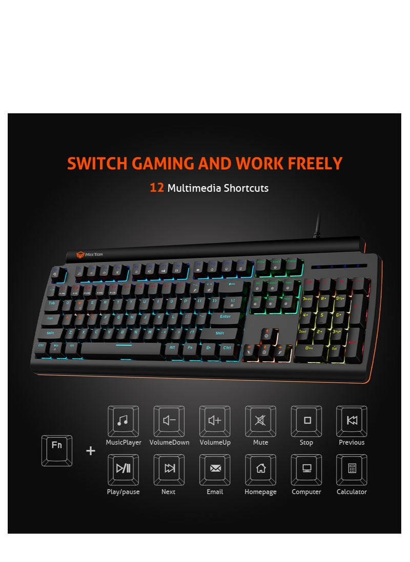 Meetion - Meetion MK600 Mechanical Keyboard Anti-ghosting Full keys No. of keys 104/105 Keyboard Type best combination of RGB lights Black Body OS Compatibility Windows XP/Vista/7/8/10  MAC OS X Interface USB - Image 1