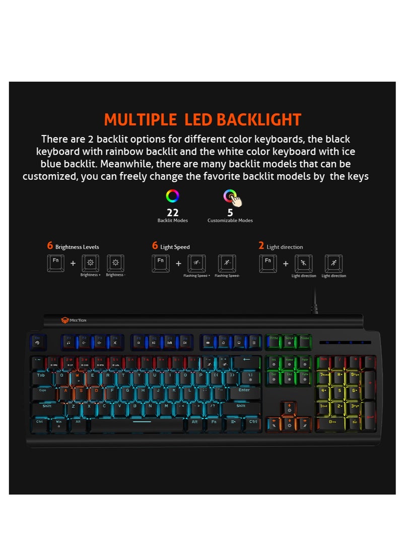 Meetion - Meetion MK600 Mechanical Keyboard Anti-ghosting Full keys No. of keys 104/105 Keyboard Type best combination of RGB lights Black Body OS Compatibility Windows XP/Vista/7/8/10  MAC OS X Interface USB - Image 1