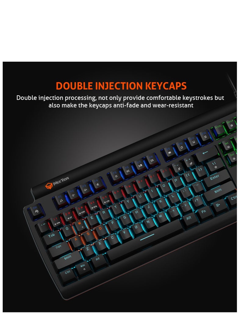 Meetion - Meetion MK600 Mechanical Keyboard Anti-ghosting Full keys No. of keys 104/105 Keyboard Type best combination of RGB lights Black Body OS Compatibility Windows XP/Vista/7/8/10  MAC OS X Interface USB - Image 1