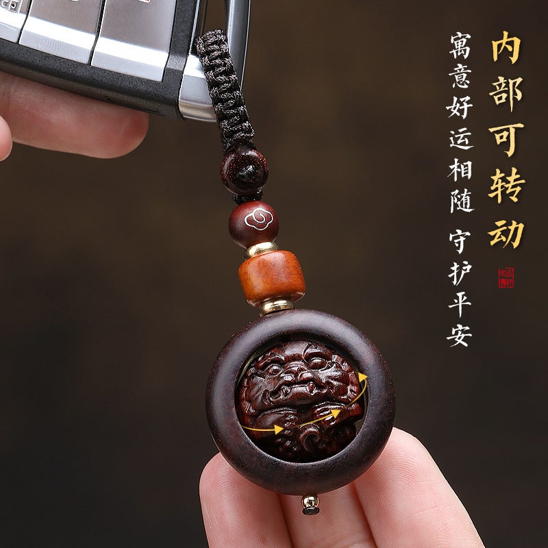 Wooden Car Keychain Pendant With Twelve Zodiac Signs, Tiger Bead, Phone Lanyard Chain For Men And Women, Couple'S Birth Year Keychain - Image 2