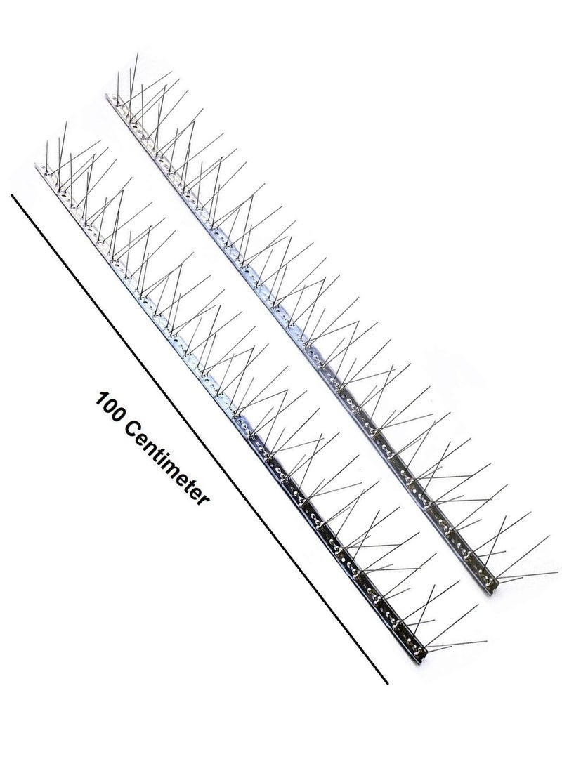 مسامير الطيور المصنوعة من الفولاذ المقاوم للصدأ فعالة لردع الحيوانات والحمام والطيور الصغيرة، لا تحتوي على بلاستيك، قاعدة مرنة، حماية رائعة للأسطح المسطحة أو المنحنية - 100 سم (قطعتان) - Image 1