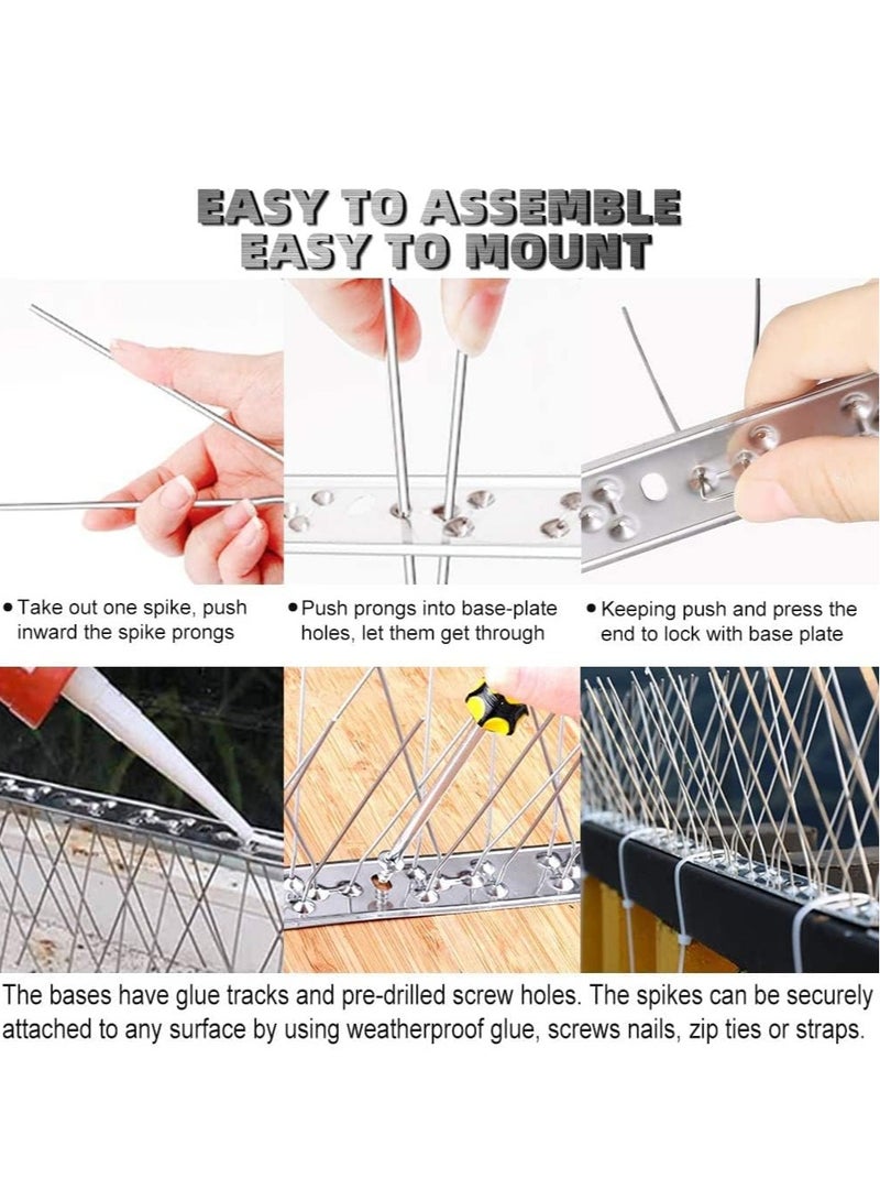 مسامير الطيور المصنوعة من الفولاذ المقاوم للصدأ فعالة لردع الحيوانات والحمام والطيور الصغيرة، لا تحتوي على بلاستيك، قاعدة مرنة، حماية رائعة للأسطح المسطحة أو المنحنية - 100 سم (قطعتان) - Image 4