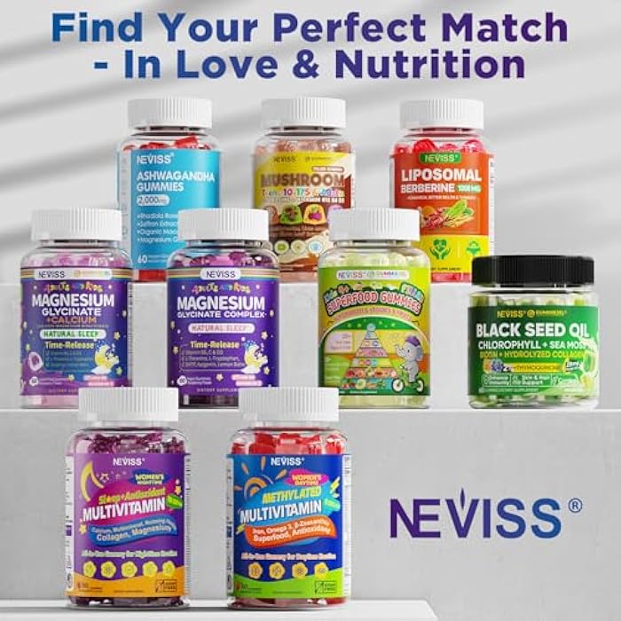 NEVISS Magnesium Glycinate Gummies for Adults & Kids 4+, Sugar Free Magnesium Bisglycinate Supplement 400/200mg with B6D3, 5HTP, L-Theanine for Sleep & Relaxation, Brain, Muscle, Melatonin Free Gummies,1Pack - Image 2