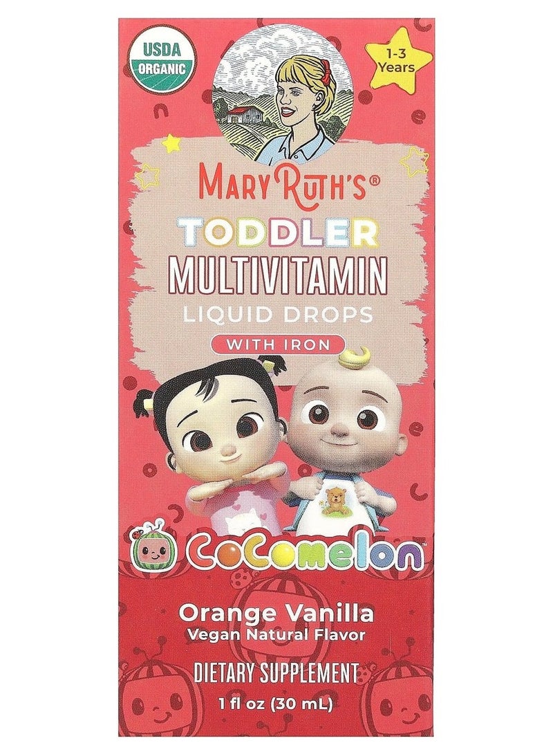 MaryRuth's Cocomelon, Toddler Multivitamin, Liquid Drops With Iron, 1 - 3 Years, Orange Vanilla, 1 fl oz (30 ml)