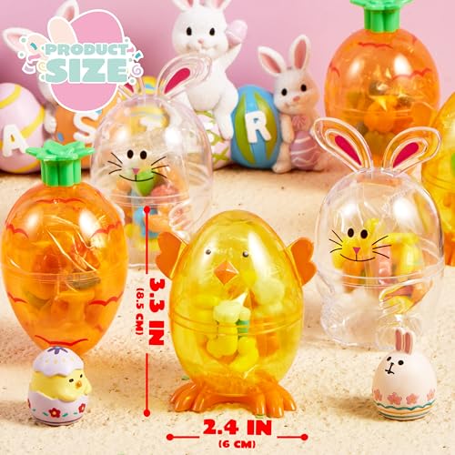SYNCFUN 12pcs Easter Candy Filled Eggs Shell Carrot, Chick and Bunny Shaped, Includes Duck, Chick and Bunny Shaped Candies, Easter Basket Fillers, Easter Gifts for Kids, Easter Egg Hunt, Party Favors - Image 5