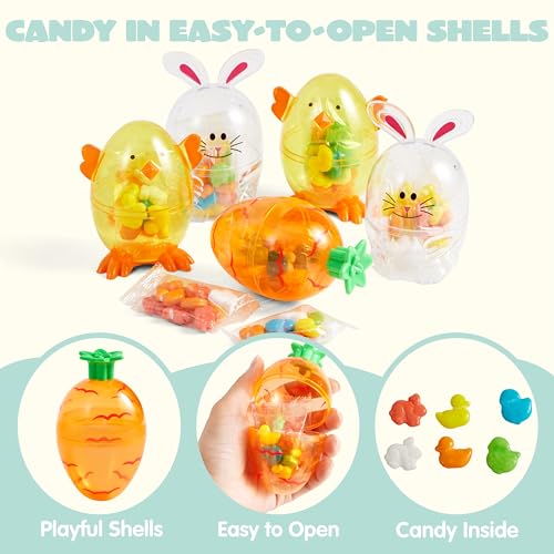 SYNCFUN 12pcs Easter Candy Filled Eggs Shell Carrot, Chick and Bunny Shaped, Includes Duck, Chick and Bunny Shaped Candies, Easter Basket Fillers, Easter Gifts for Kids, Easter Egg Hunt, Party Favors - Image 3