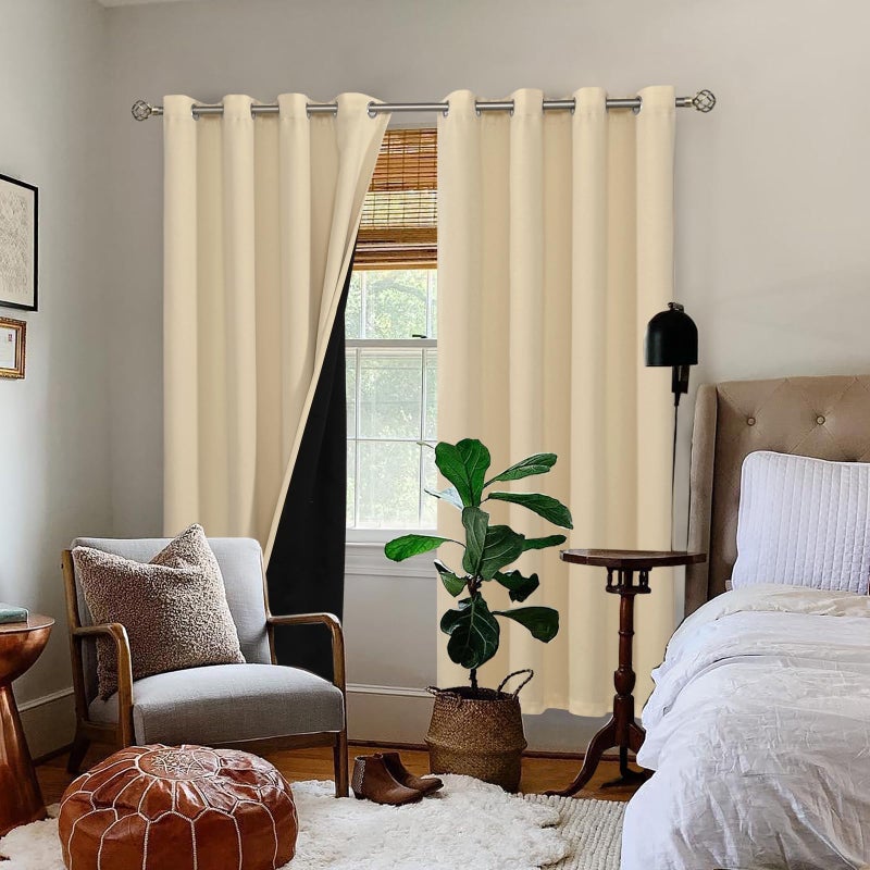 BGment الستائر المعزولة الحرارية بنسبة 100 ٪ من الستائر لغرفة النوم مع بطانة سوداء طبقة مزدوجة الغرفة الكاملة غامق ضوضاء الستار الجليدي (52 × 90 بوصة 2 لوحات 2) - Image 2