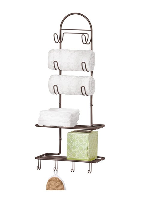 Wall Shelf with Hooks 3 Towel Storage Rack 2 Shelves and 6 Storage Hooks Bathroom Storage Unit for Shampoo Soap Towels Flannels and More