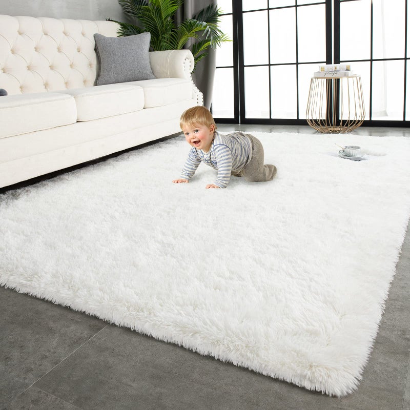 TWINNIS Super Soft Shaggy Rugs Fluffy Carpets 6x9 Feet Indoor Modern Plush Area Rugs for Living Room Bedroom Kids Room Nursery Home Decor Upgrade AntiSkid Rectangular Fuzzy Rug Cream White