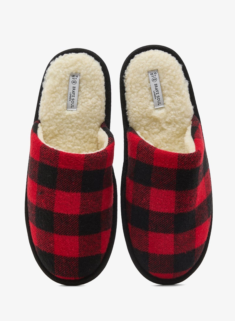 BRAVE SOUL MENS CHECKED LINED SLIPPERS - Image 4
