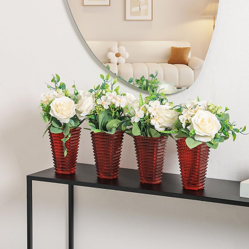 mcmcncuiu Crystal Vases Set of 4, Red Glass Vases, Crystal Vase for Centerpieces, Modern Flower Vase for Living Room, Bedroom, Kitchen, Dining Table, Shelf, Wedding, 6 Inches - Image 4