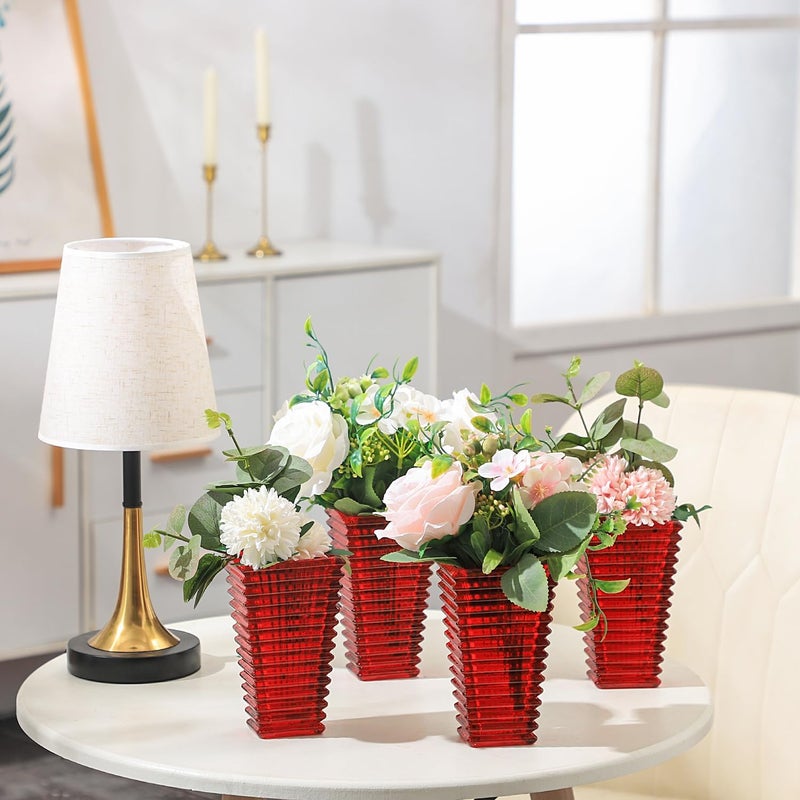 mcmcncuiu Crystal Vases Set of 4, Red Glass Vases, Crystal Vase for Centerpieces, Modern Flower Vase for Living Room, Bedroom, Kitchen, Dining Table, Shelf, Wedding, 6 Inches - Image 3