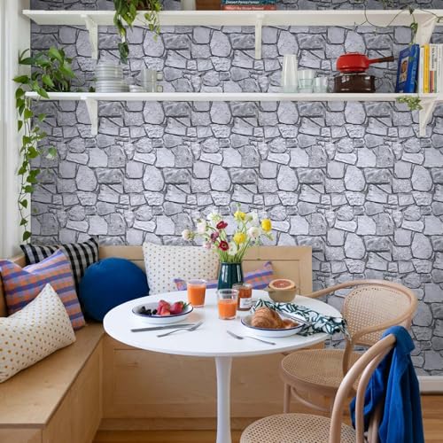Commomy 3D Faux Stone Peel and Stick Wall Tiles Fake Stone Wall Sticker 10 Pcs of 118 x 118 Thin Ultralight PVC Rock Wall Tile Interior Wall Covering Kitchen BacksplashInterior Wall Decor - Image 3