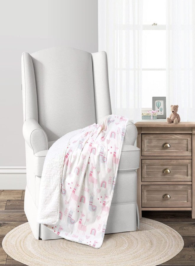 Lush Decor Llama Love Soft Sherpa Baby Receiving/Throw Blanket, 40" x 30", Pink - Image 1