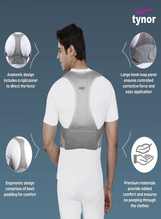 TYNOR Posture Corrector for Men & Women, Adjustable Upper Back Brace for Neck, Clavicle & Scoliosis, Breathable Hunchback & Spine Corrector with Hook Loop Closure (Grey, XL) - Image 3