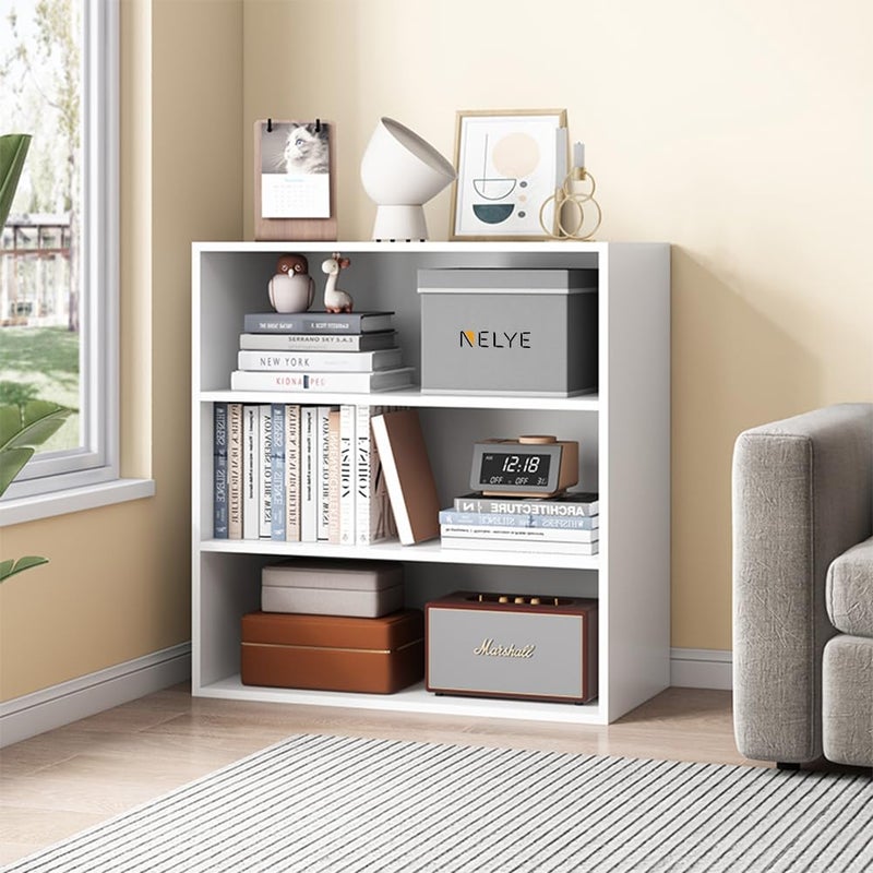 NELYE Basic Open Shelf Bookcase - 3-Tier Wooden Cube Storage Shelves Split Bookshelf, White - Image 1