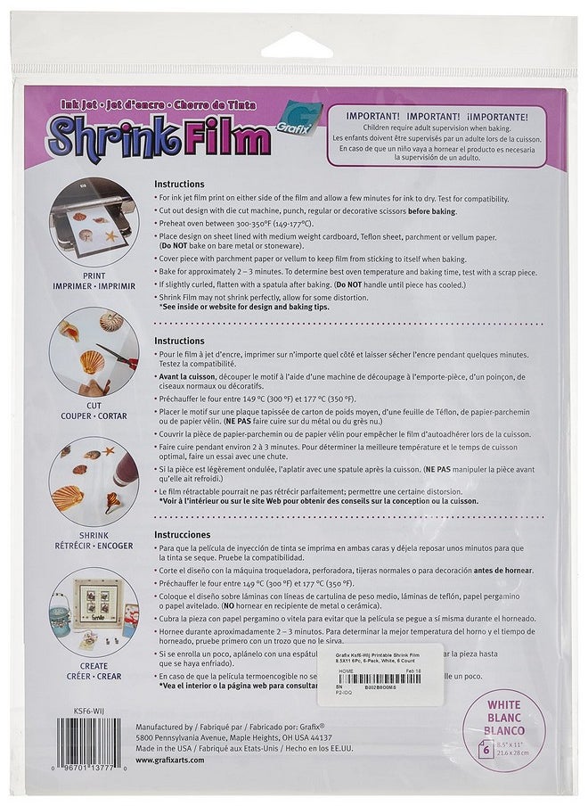 Grafix Ksf6 Wij Printable Shrink Film 8.5X11 6Pc 6 Pack White 6 Count  - Image 2