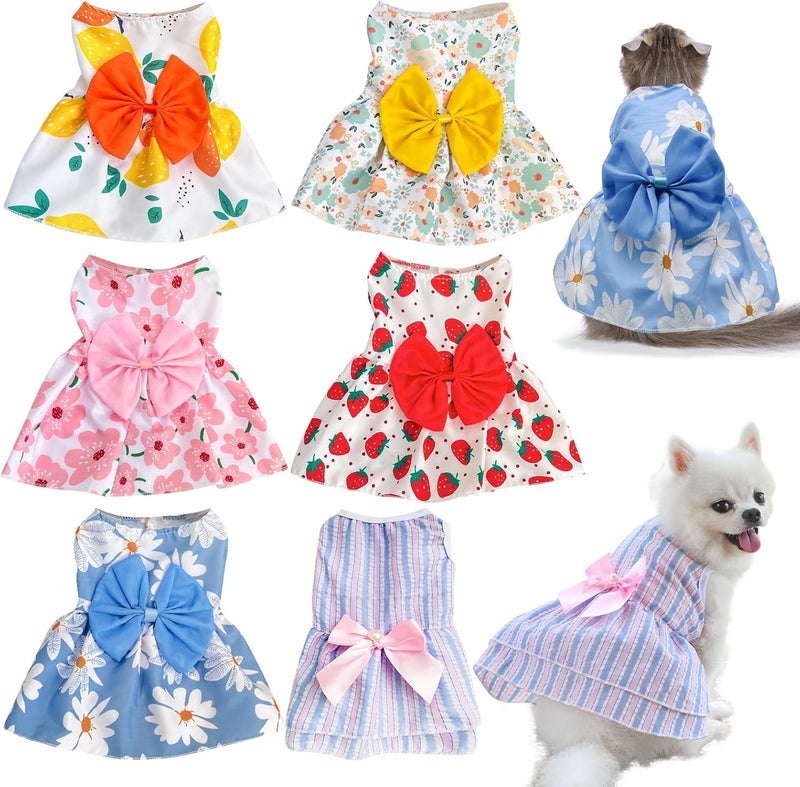 KATOLK 6 Pieces Dog Dresses for Small Dogs Girls, Cute Princess Puppy Kitten Dog Dresses with Flowers and Bowknot for Pet Cats, Small Dogs' Outfits Female Pet Skirts Clothes for Chihuahua Yorkies - Image 1