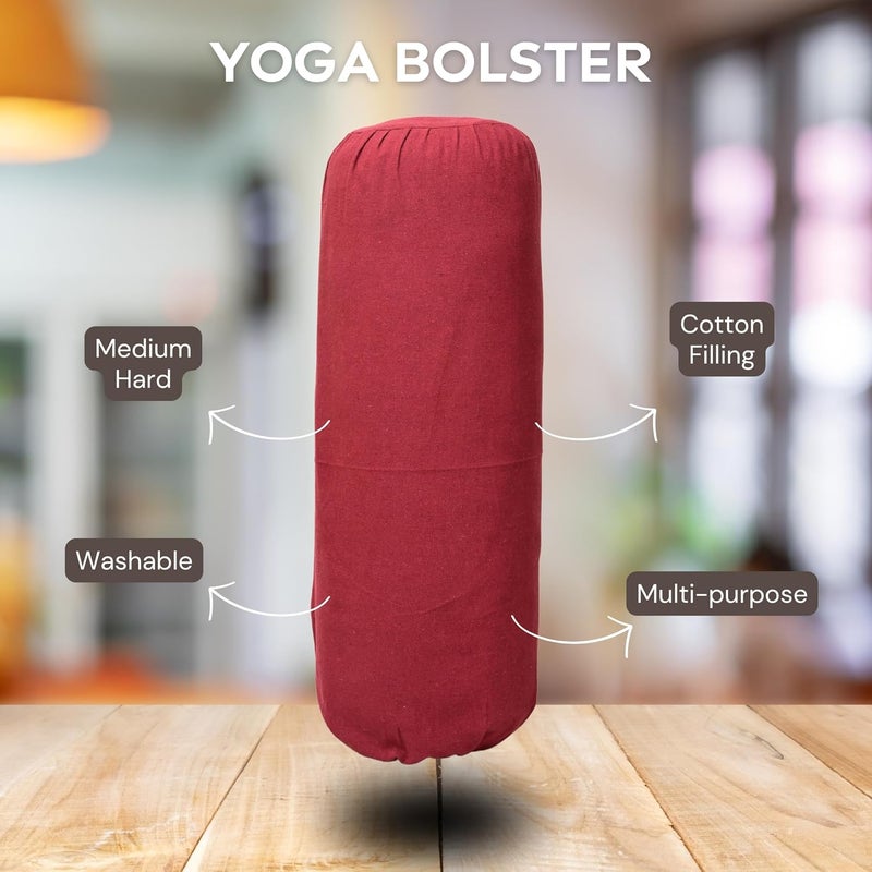 Generic Yoga Bolster Pillow Cotton Filled Cushion for Meditation Yoga Posture Correction Vajrasana Different Asanas Maroon Standard  - Image 5