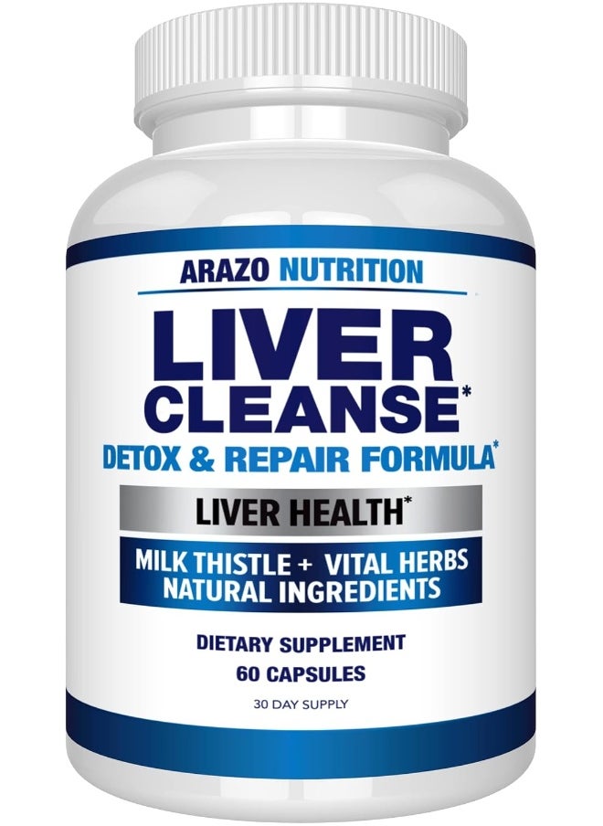 Arazo Nutrition Liver Cleanse Detox & Repair Formula – 22 Herbs Support Supplement: Milk Thistle Extracts Silymarin, Beet, Artichoke, Dandelion, Chicory Root  - Image 1