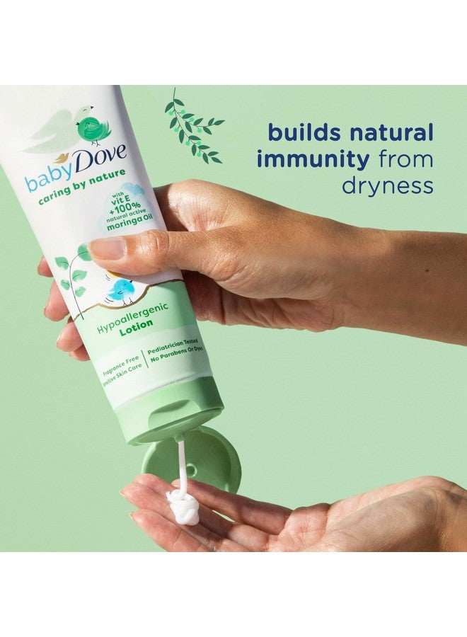 بيبي دوف لوشن مضاد للحساسية من Caring By Nature، مكون من قطعتين، لبناء أساس صحي لبشرة طفلك، يحتوي على فيتامين E وزيت المورينجا الطبيعي بنسبة 100%، 13.5 أونصة سائلة (عبوة من قطعتين) - Image 2