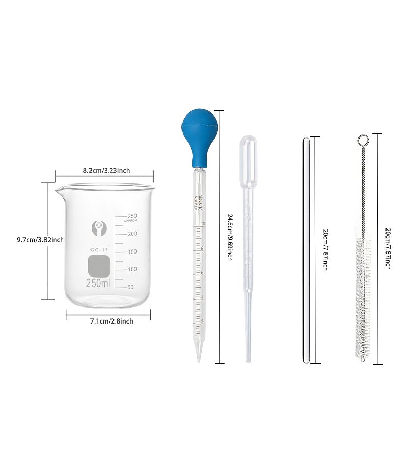 8.45oz High Borosilicate Glass Beaker Set 1 Pack with Dropper Rod Brush - Image 2