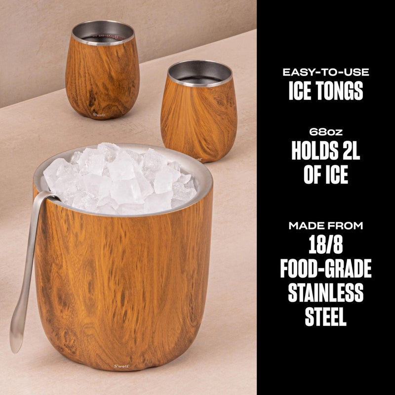 S'well Stainless Steel Ice Bucket with Tongs - Holds 68oz of Ice - Teakwood - Triple-Layered Vacuum-Insulated Container Designed to Keep Ice Colder, Longer - BPA-Free Designer Barware Accessories - Image 3