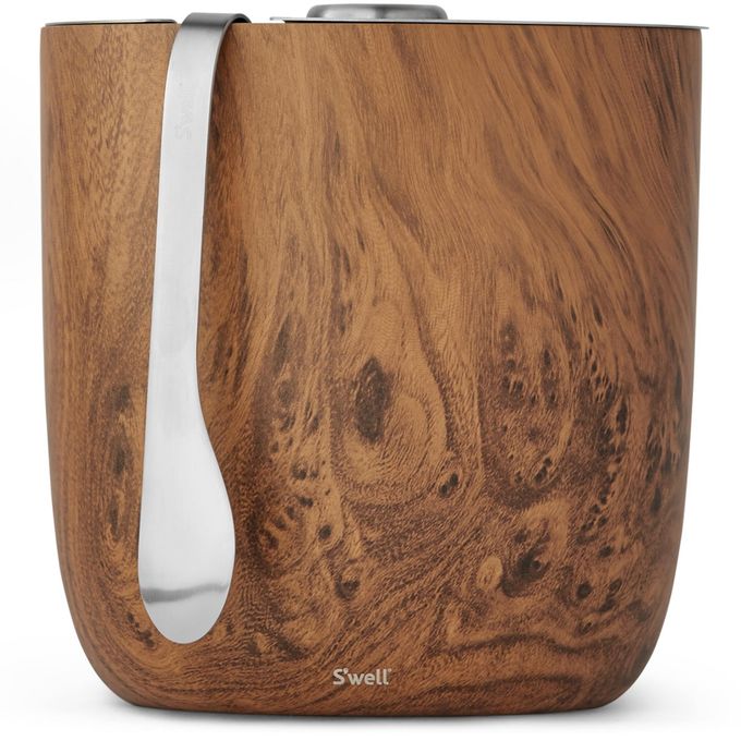 S'well Stainless Steel Ice Bucket with Tongs - Holds 68oz of Ice - Teakwood - Triple-Layered Vacuum-Insulated Container Designed to Keep Ice Colder, Longer - BPA-Free Designer Barware Accessories - Image 1