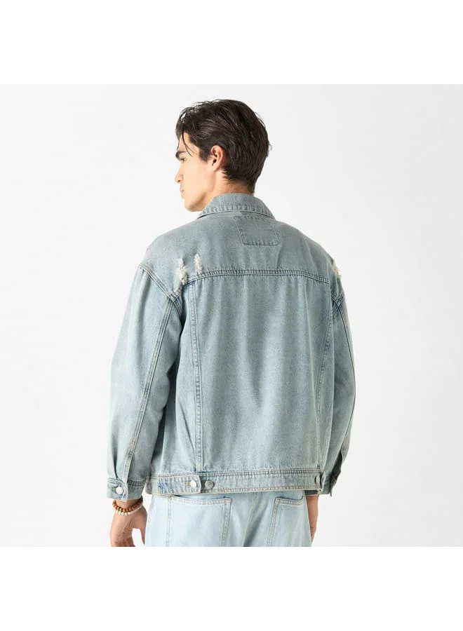Lee Cooper Lee Cooper Distressed Denim Jacket with Pockets