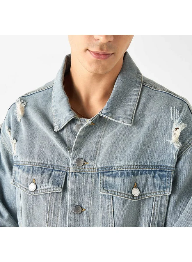 Lee Cooper Lee Cooper Distressed Denim Jacket with Pockets
