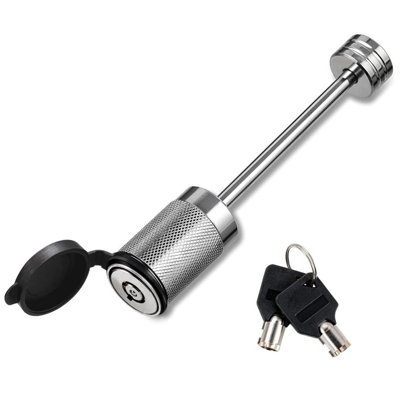 CZC AUTO Trailer Lock 1/4'' Dia, 3-3/8'' Span, Chrome Coated, Silver, Key Lock, Fits Latch-Type Coupler, Trailer Tongue Lock, Boat Truck RV Car, 2 Keys Included