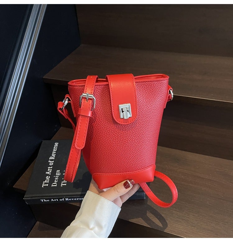 Ins Mini Bucket Bag Women'S Versatile Shoulder Bag Crossbody Small Bag Contrasting Color Small Mobile Phone Bag Bag
