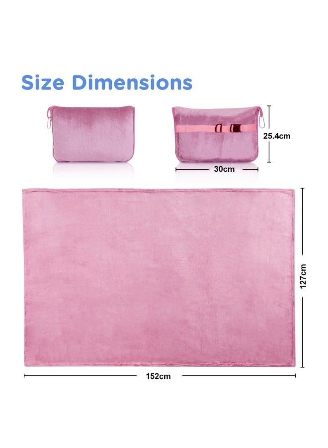 LEFAFA Travel Blanket Pillow, Premium Soft 2 in 1 Airplane Blanket with Soft Bag Pillowcase, Compact Hand Luggage Sleeve and Backpack Clip, Travel Essentials for Long Trips, Flying and Car(Pink)  - Image 5