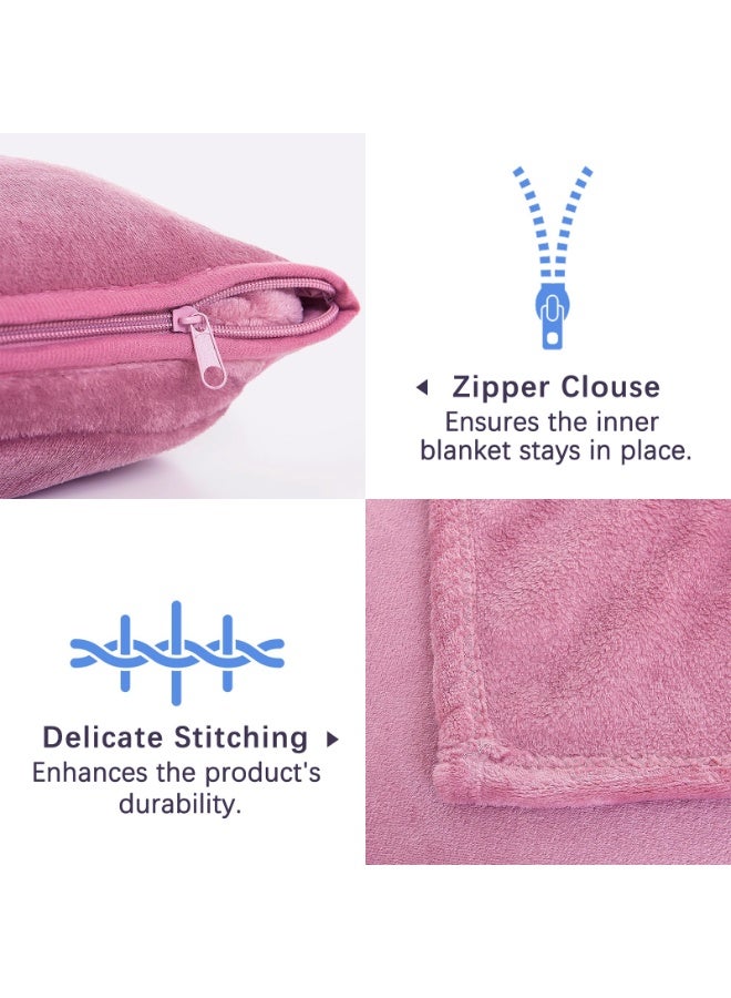 LEFAFA Travel Blanket Pillow, Premium Soft 2 in 1 Airplane Blanket with Soft Bag Pillowcase, Compact Hand Luggage Sleeve and Backpack Clip, Travel Essentials for Long Trips, Flying and Car(Pink)  - Image 3