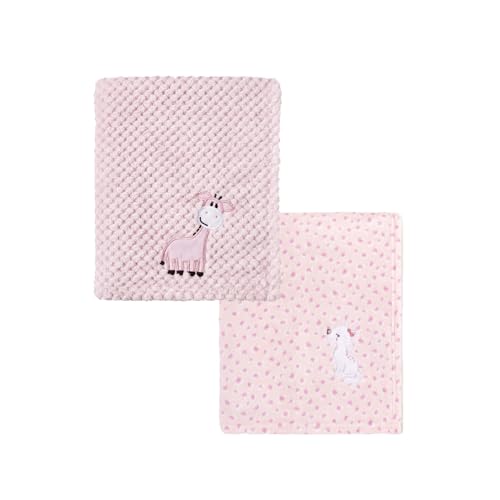 CREVENT 2Pcs 30''X40'' Cute Cozy Fluffy Warm Baby Blankets for Infants Toddlers' Bedding Crib Cot Stroller - Giraffe + Cat - Image 1