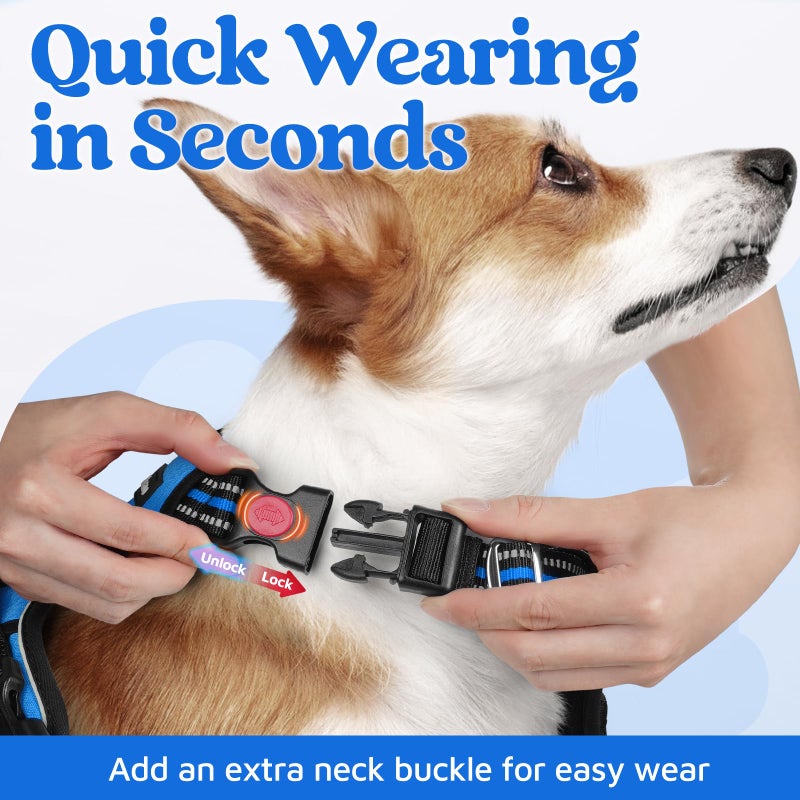 rabbitgoo Dog Harness Medium Sized, No Pull Dog Vest with 3 Buckles, Adjustable Soft Padded Pet Harness with Easy Control Handle and Reflective Strips, Blue, M - Image 3