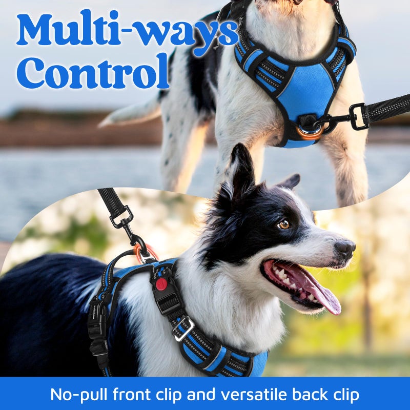 rabbitgoo Dog Harness Medium Sized, No Pull Dog Vest with 3 Buckles, Adjustable Soft Padded Pet Harness with Easy Control Handle and Reflective Strips, Blue, M - Image 4