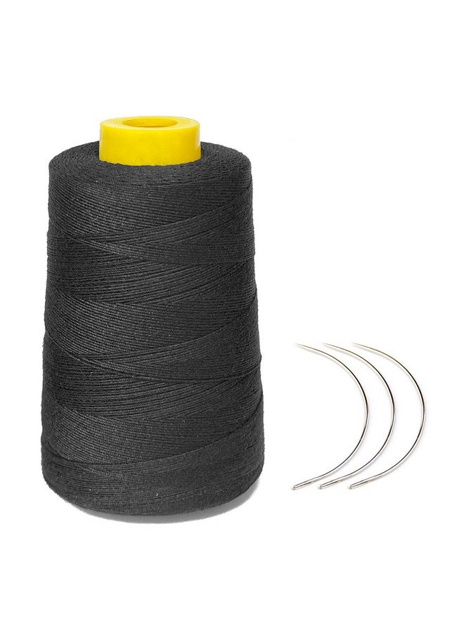Young Hair Thick Human Hair Sewing Thread With 3Pcs Curl Needles Wig Making Thread 1000 Yards (Black)  - Image 1