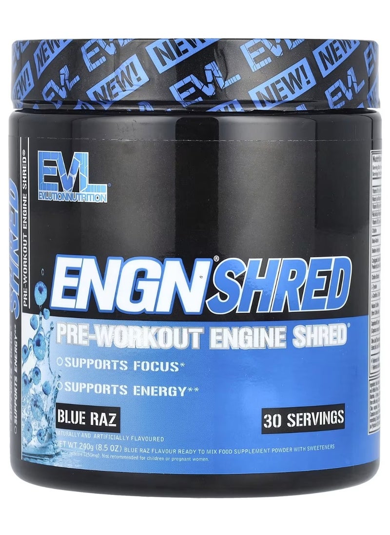 EVLUTION NUTRITION EVLution Nutrition, ENGN Shred, Pre-Workout Engine Shred, Blue Raz, 8.5 oz (240g)| 30 Servings 