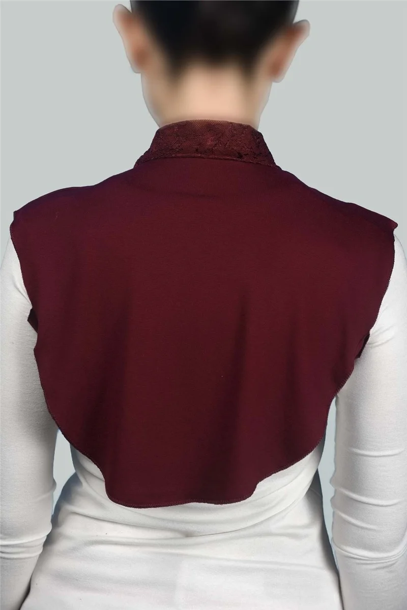 Altobeh Women's Combed Cotton Hijab Flat Collar Lace Neck Collar - Claret Red