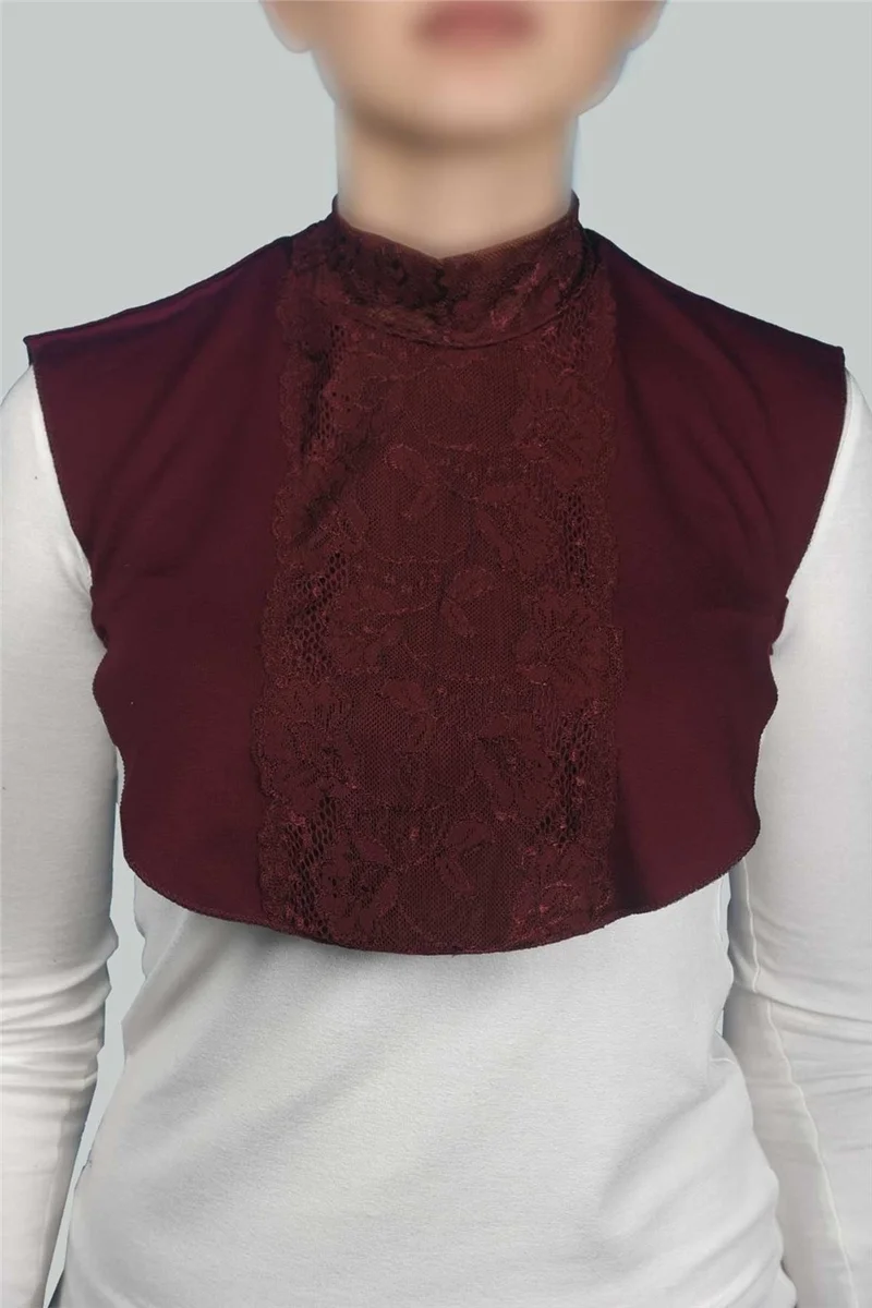 Altobeh Women's Combed Cotton Hijab Flat Collar Lace Neck Collar - Claret Red